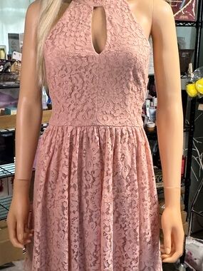 Xtraordinary Blush Lace Halter Midi Dress
